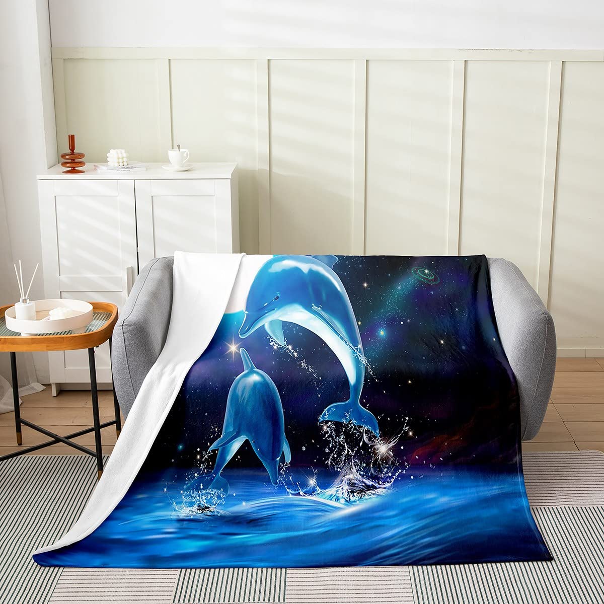 Coperta Morbida In Pile Di Flanella Con Motivo Oceano, Pesci E Delfini – 80x60 Cm, Leggera E Calda Per Tutte Le Stagioni – Per Divano, Letto, Ufficio E Viaggi