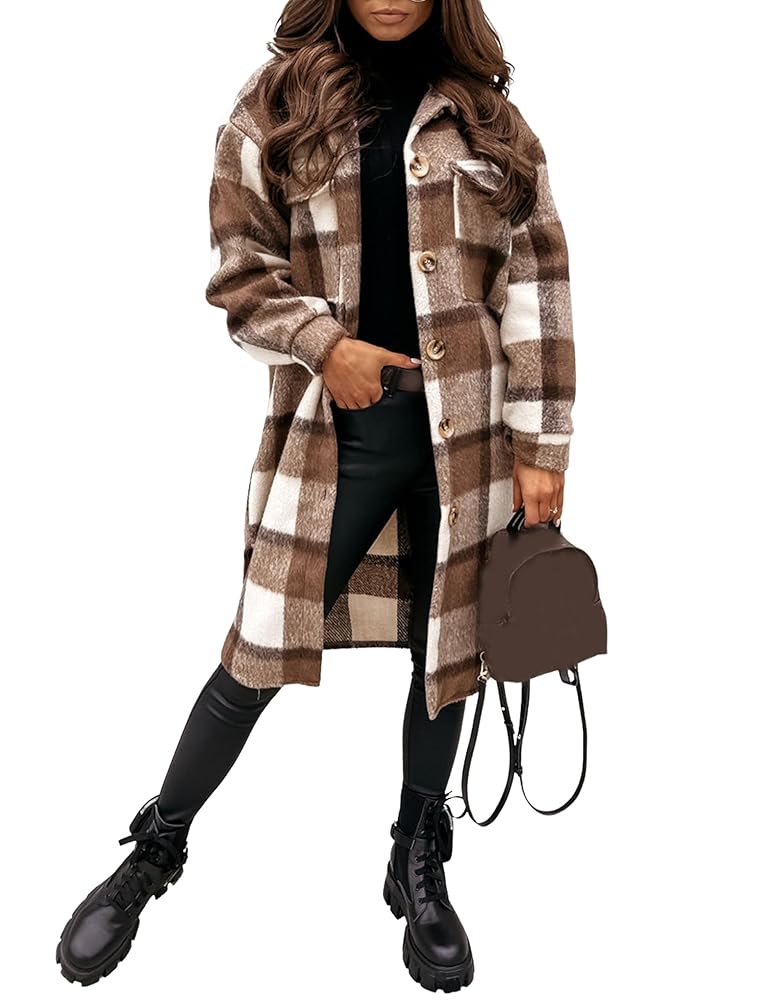 Amazon.com: FindThy Women's Long Plaid Shacket Wool Blend