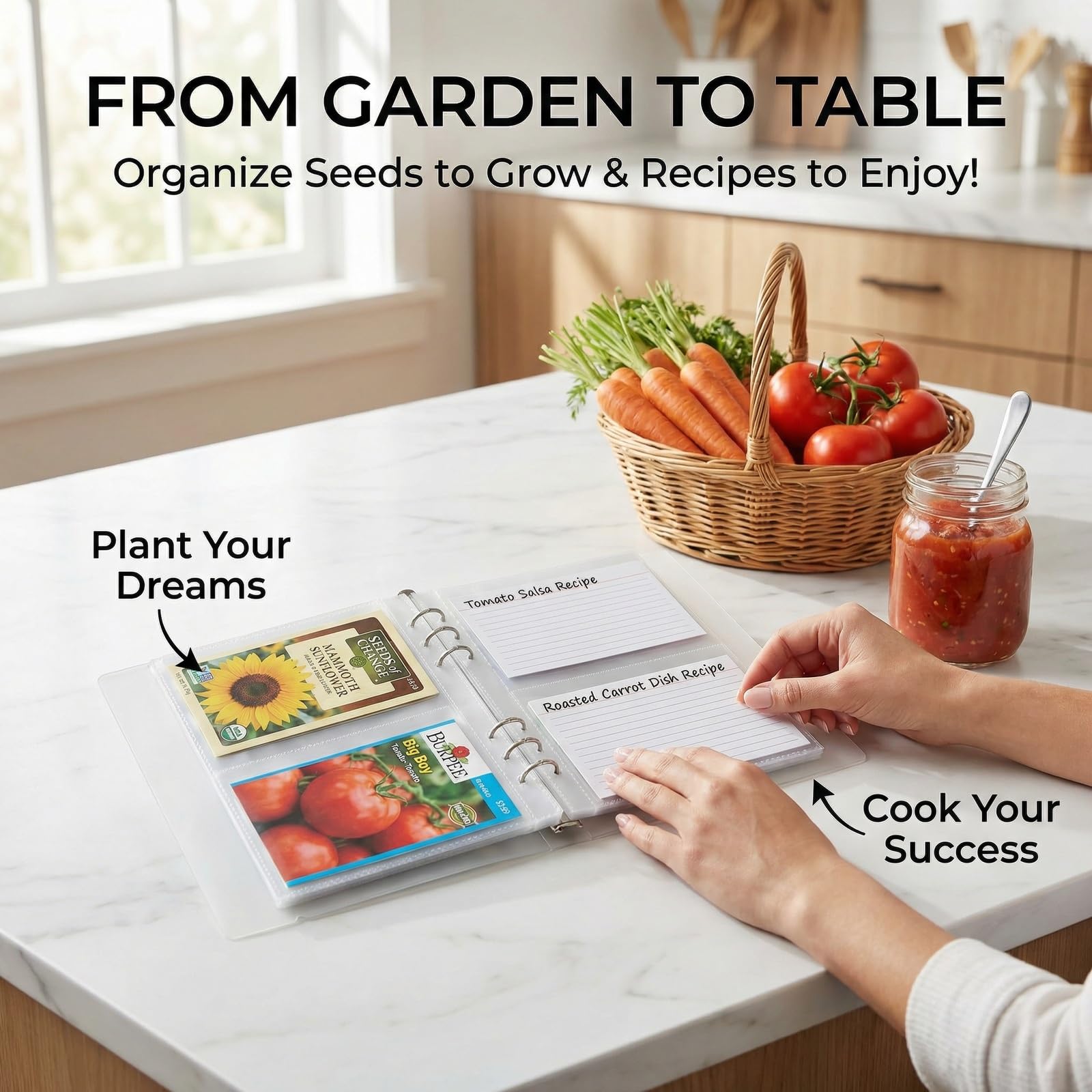 Carpeta organizadora de semillas con fundas de carga lateral, soporte transparente para libros de almacenamiento y almacenamiento de paquetes de plantas para guardar tu catálogo de jardín