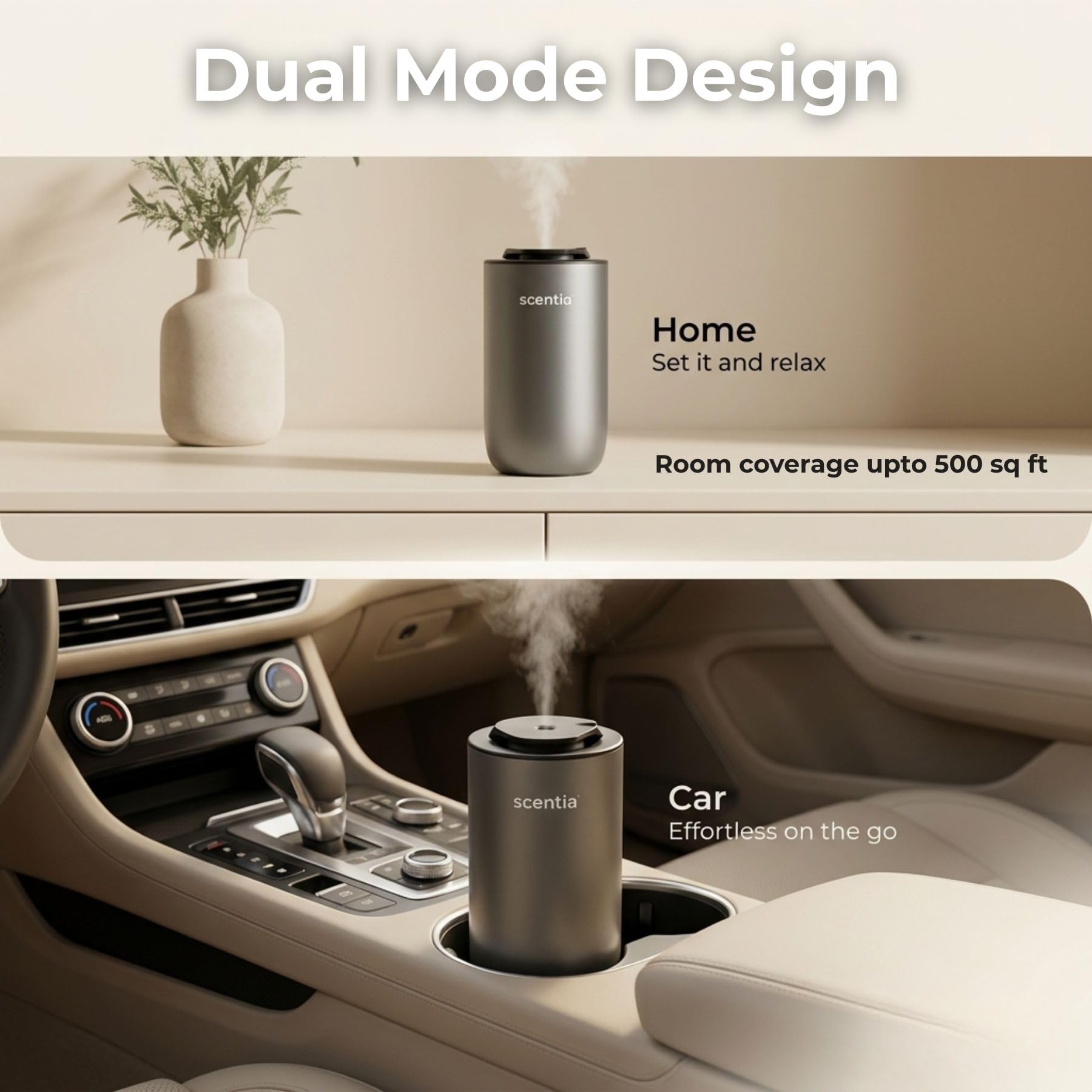 Scentia MiniPod V2 luxury car diffuser in a car cup holder