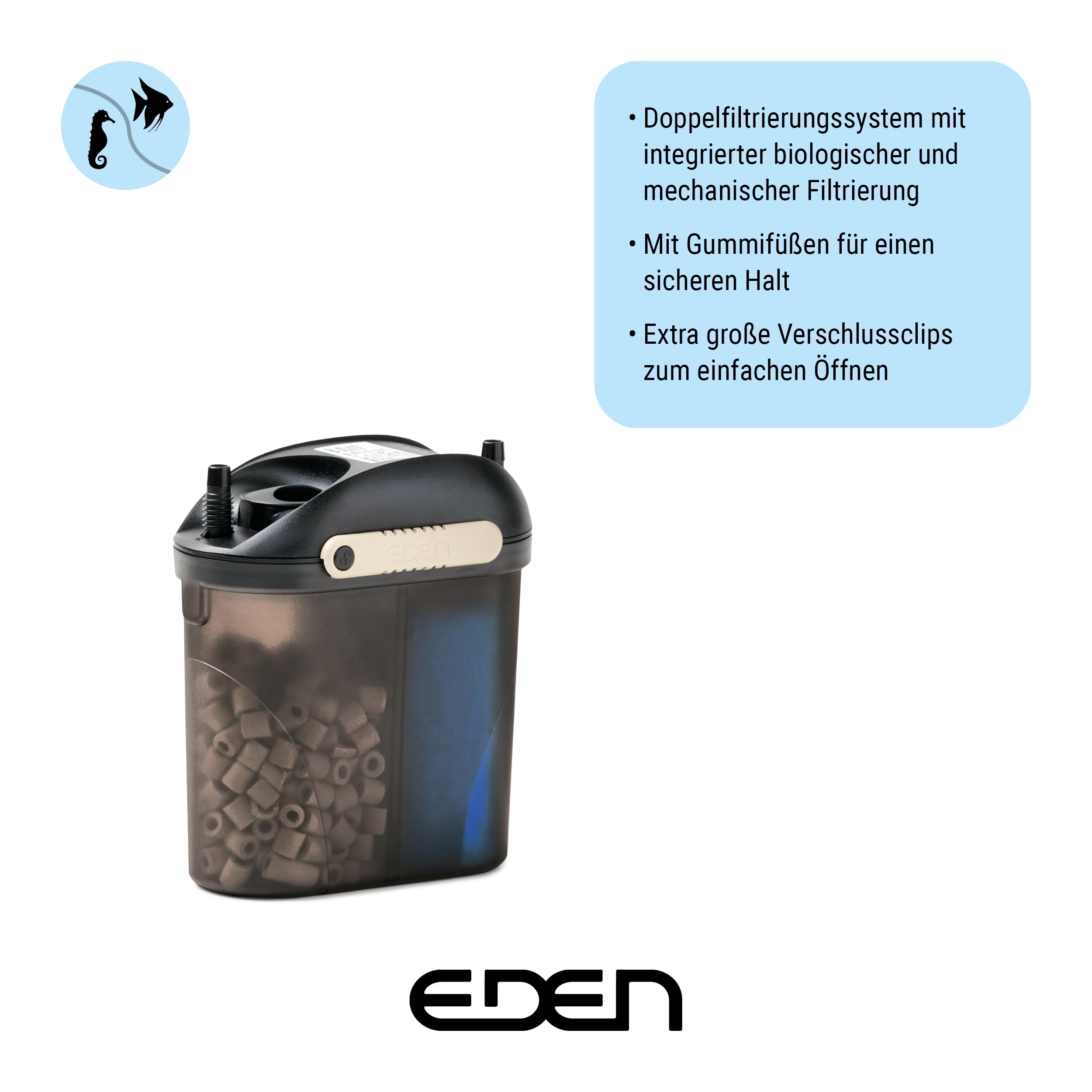 Eden 94070 FES 60 Aquarium Außenfilter - geräuscharmes Doppelfiltersystem, für Aquarien bis zu 60 Liter, platzsparendende Aufbewahrung, ideal für Nanoaquarien