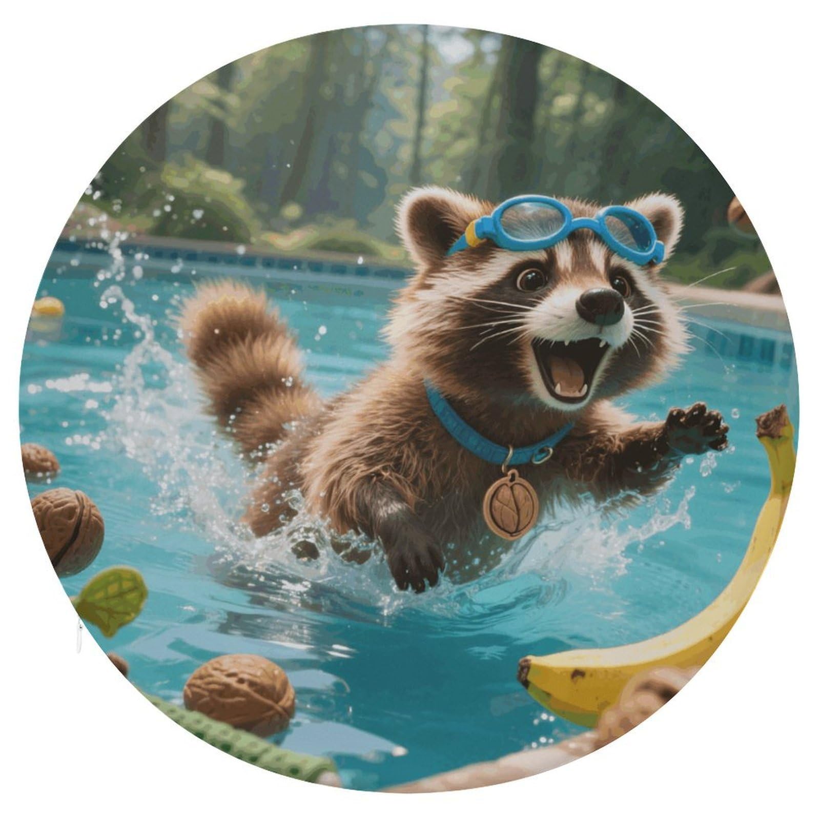 VstaDank Raccoon Pool Dash Cushions Memory Non Slip Car Seat Cushions Dining Chairs Cushion Indoo Dining Room Round Chair Pads with Zipper and Removable Cover Cushion