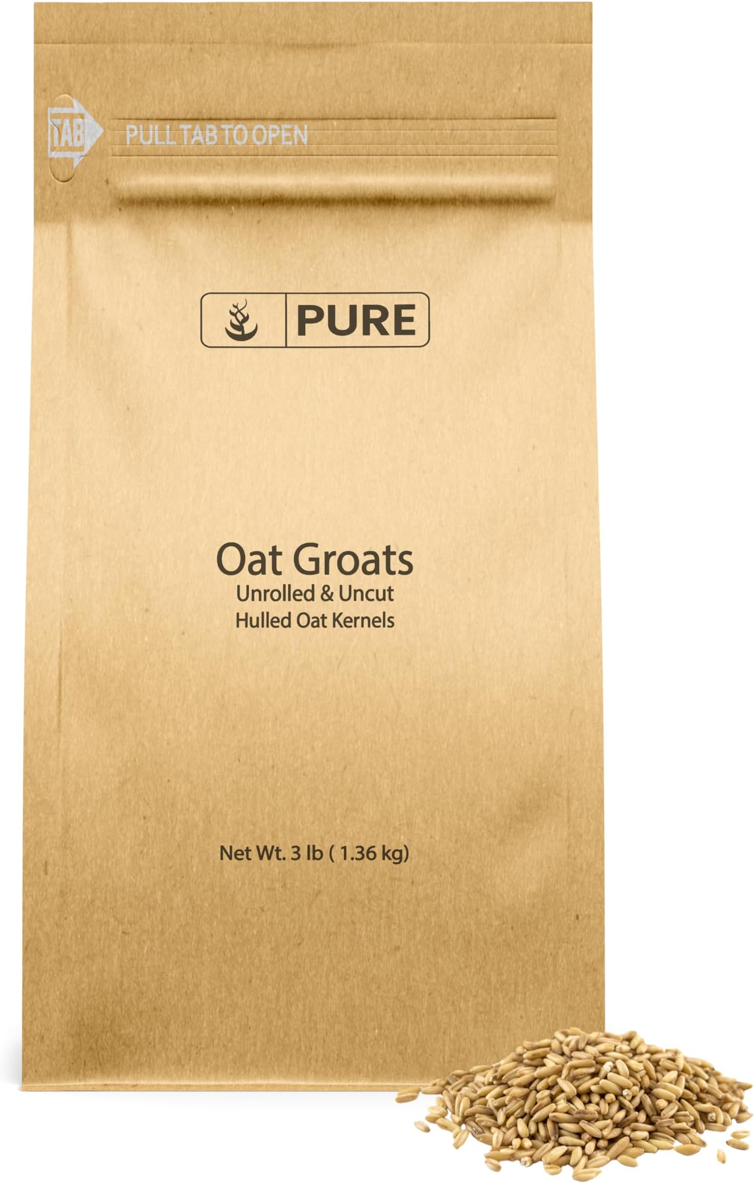 PURE ORIGINAL INGREDIENTS Oat Groats (3 lb), Whole, Uncut & Hulless, High in Protein, Oat Kernels