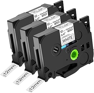 NineLeaf 3 X Laminated 12mm 0.47 TZe Label Tape Compatible for Brother P-Touch TZe-231 TZ-231 TZe231 Black on White Laminated PT-H105 PT-1000 H100R PT-E100 PT-H110 PT-D210 PT-D400 PT-D600 Label Maker