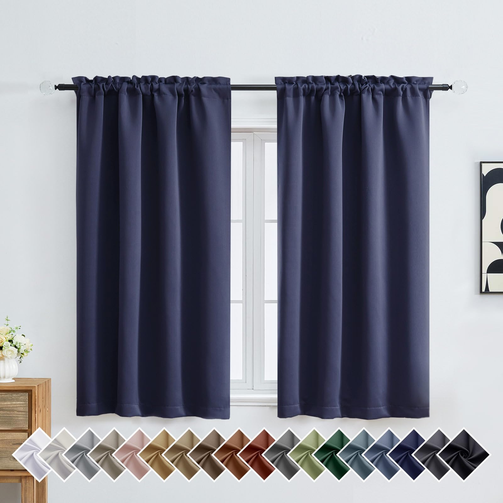 Photo 1 of OVZME Navy Blue Short Blackout Curtains for Bedroom 54 Inches Long 2 Panels, Modern Window Treatments Thermal Insulated Curtains for Living Room, Dual Rod Pocket Blackout Drapes, 2x40Wx54L Inches