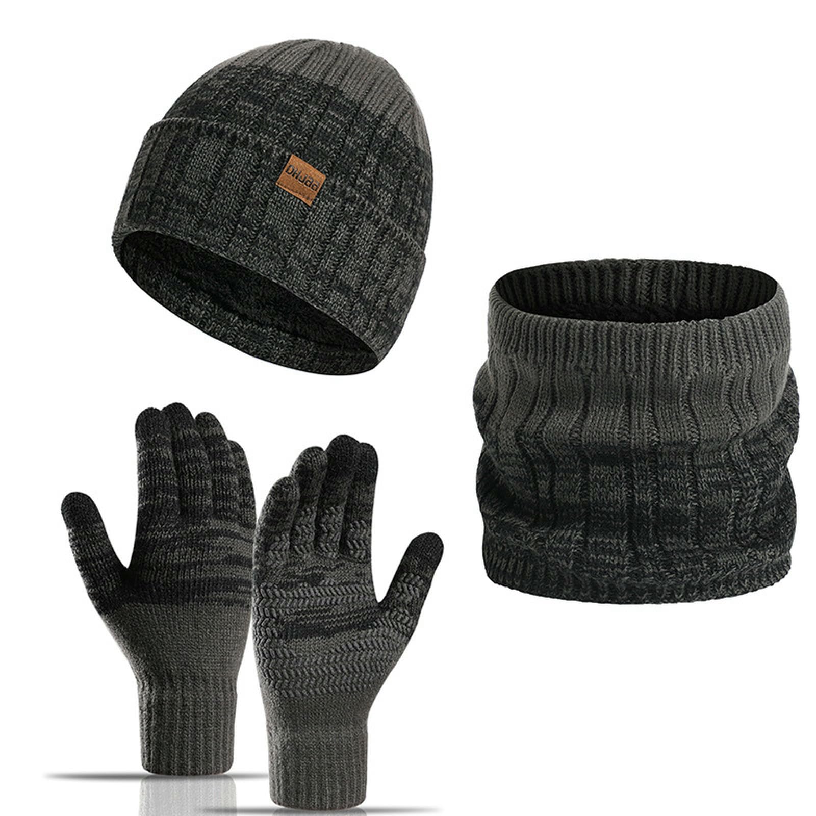 Wintermütze Schal Handschuhe Set Aus Outdoor-schal, Warmem Und Kältebeständigem Schal, Mit Fleece Gefütterter Verdickter Wollmütze-dunkelgrau