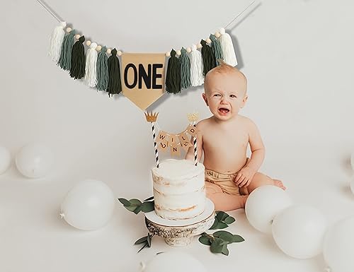Miniatura 3 de Cartel neutro para silla de alta para primer niño, decoración de primer cumpleaños, guirnalda de borlas de hilo de tonos tierra, primer cumpleaños