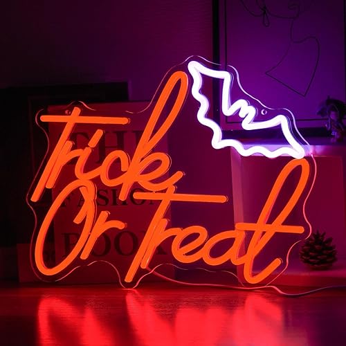 Letrero de neón de truco o trato, luces de neón para decoración de pared, decoraciones de noches de terror de Halloween, con interruptor regulable,
