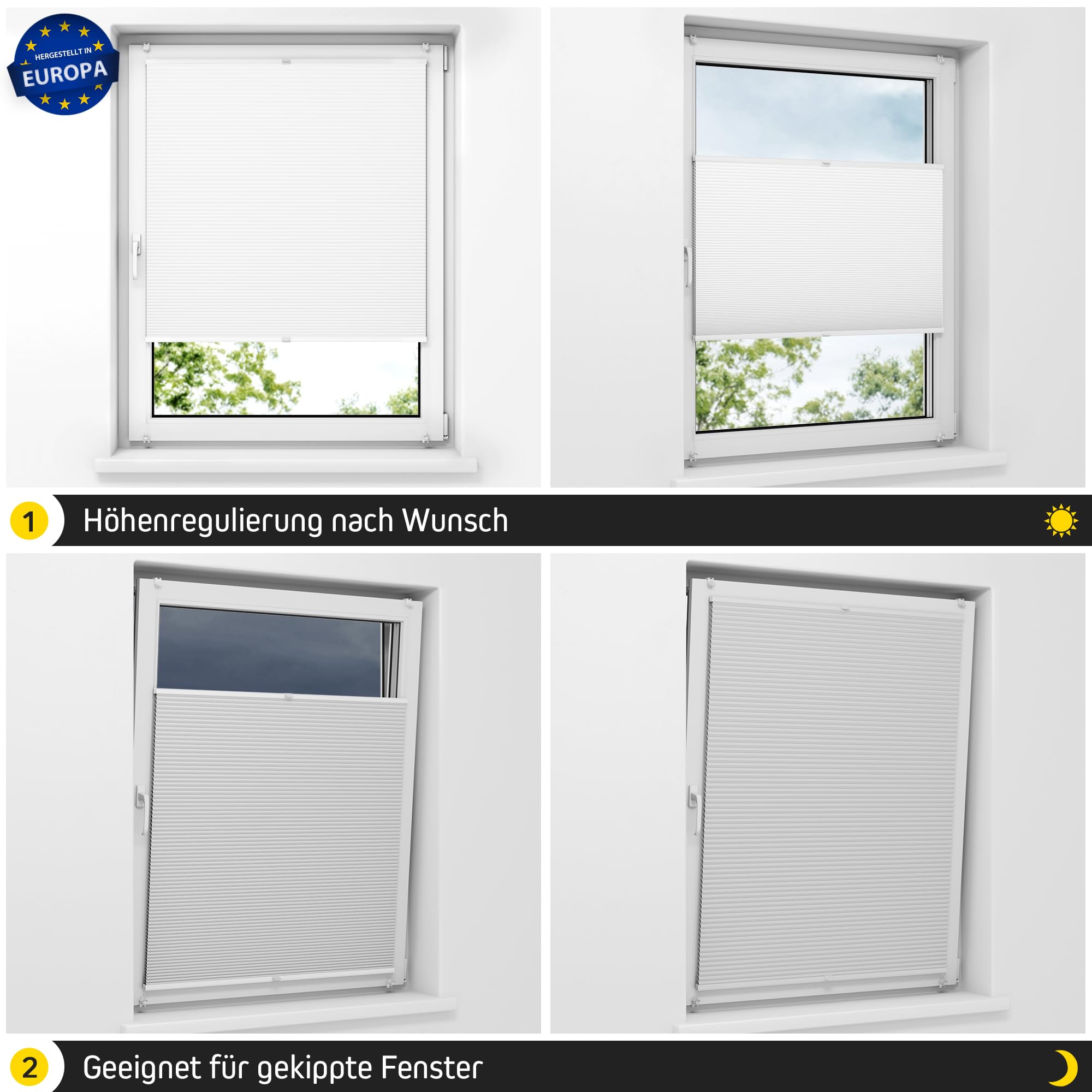 Jalousiescout Klemmfix Tende Plissettate a Nido d'Ape Senza Foratura, 40x140cm, grigio, Termiche Oscuranti, Protezione Sole/Privacy/Calore per Finestre e Porte