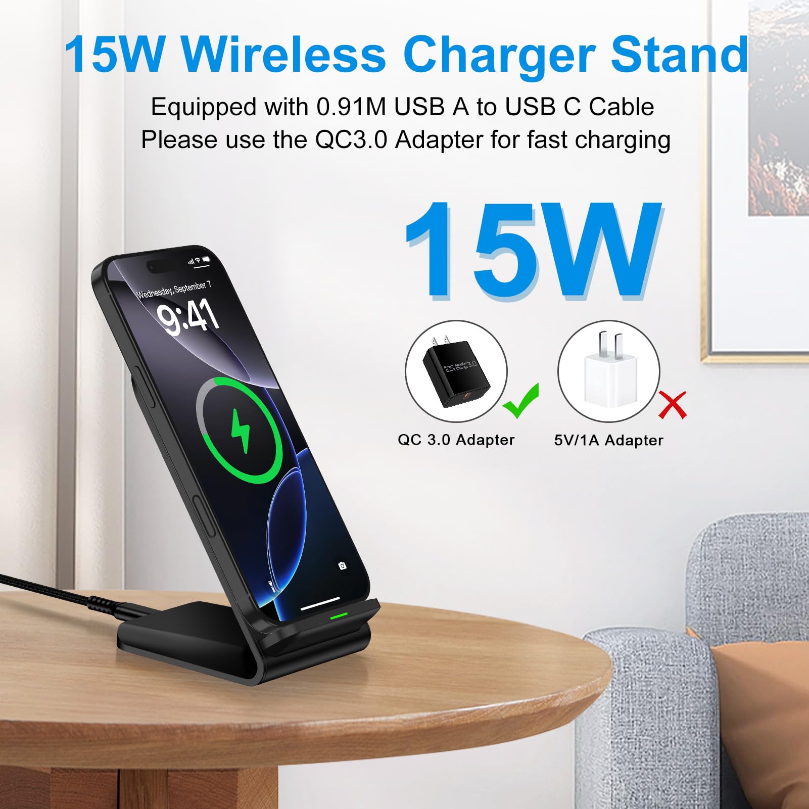 Chargeur sans fil à induction QI Charge Rapide magnétique 15W Blanc
