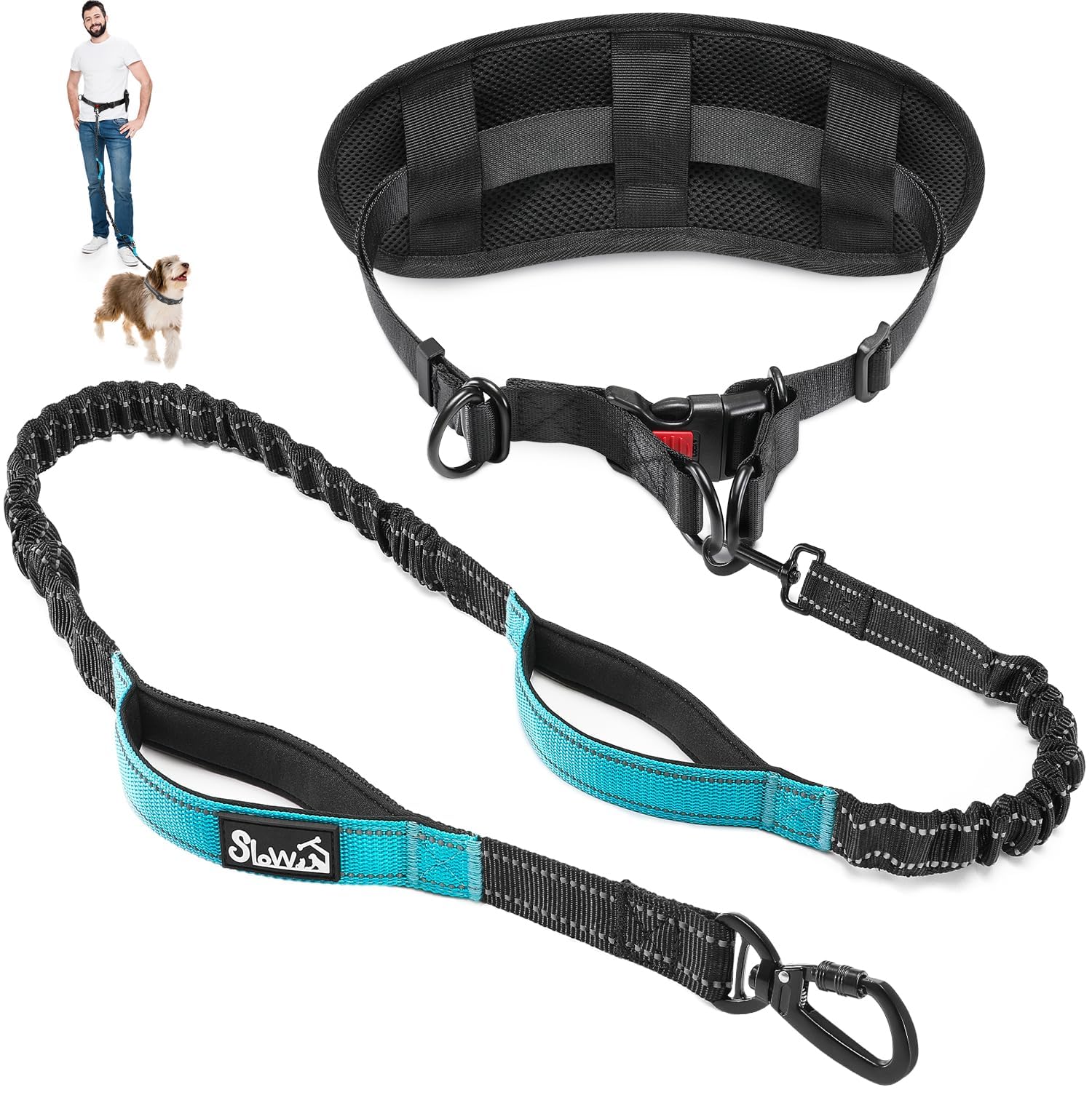 Eyein Hands Free Dog Lead - Anti Pull Dog Running Lead with Removable Pouch, Reflective Bungee Pet Leash with Dual Handle, Adjustable Waist Pet Training Leash for Medium and Large Breeds(L,for 1 Dog)