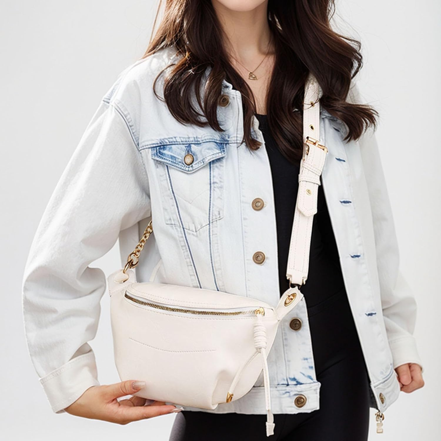 PU Leather Fanny Pack Crossbody Sling Bag for Women - Trendy Belt Bag with Adjustable Strap, Lightweight for Travel Daily Use (White) - Image 2