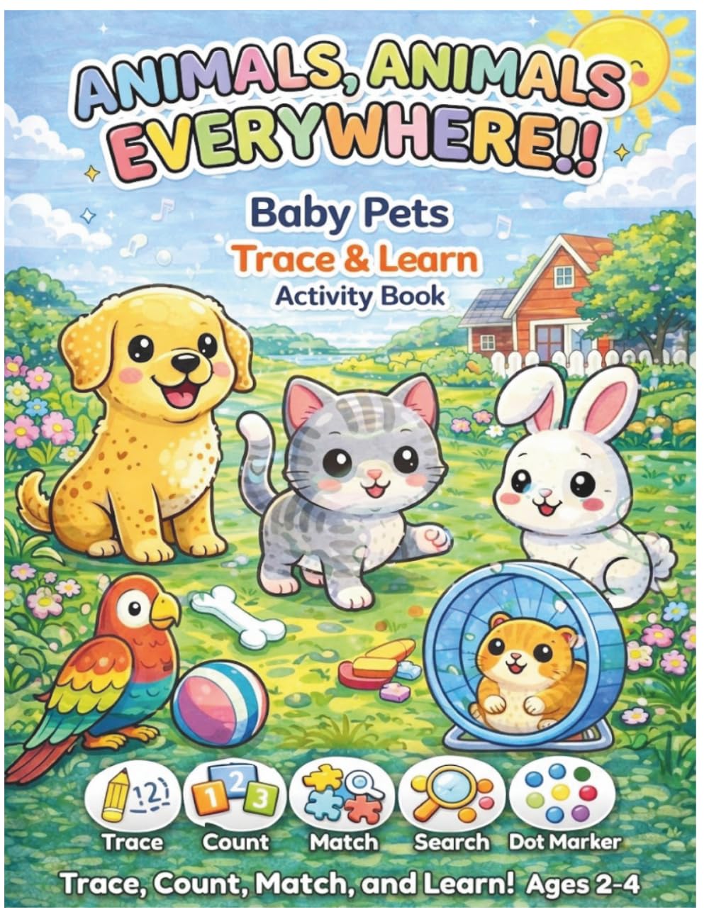 Baby Animals as Pets Trace and Learn Activity Book: Tracing, Counting, Matching, and Dot Marker Activities for Kids Ages 2-4 (Trace & Learn)