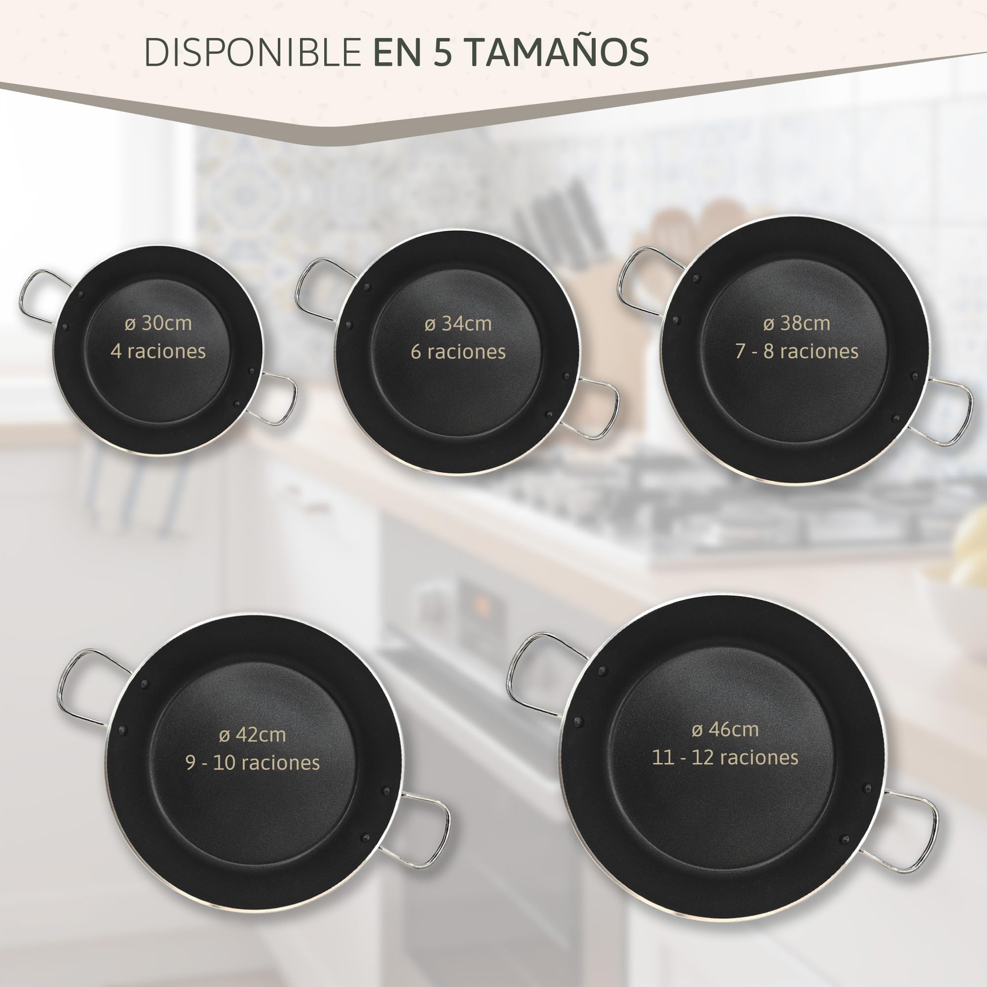 briebe Zafrán Paellera Inducción 38 cm, 7-8 Raciones de Paella, Antiadherente ILAG Ecológico sin PFOA, 3 mm Espesor, Aluminio Prensado, Apta Todas las Cocinas, Vitrocerámica, Gas, Horno