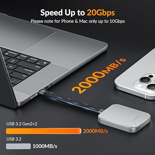 Miniatura 3 de iDsonix SSD externo de 1 TB, SSD portátil con cable USB 3.2 Gen 2x2 magnético y tipo C, hasta 2000 MBs, grabación y almacenamiento 4K ProRes HDR,