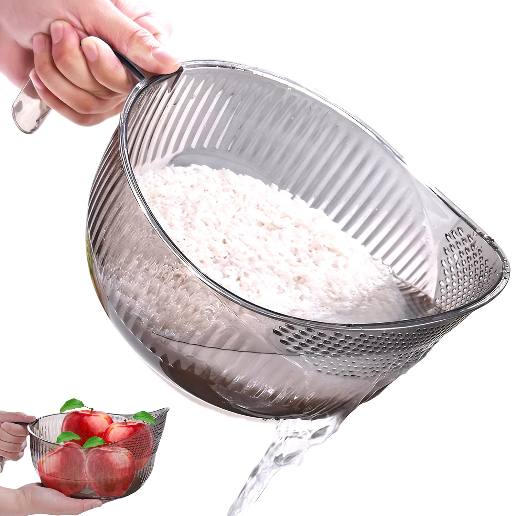 Wedhapy Rice Washer Strainer Bowl Rice Strainer Bowl, 5 x 9 Lightweight Multi Functional Washing Basket with Side Drainers Colander for Fruits