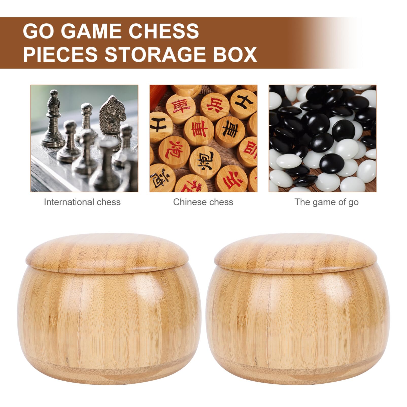 Totority 1 Paar Go-Glas Go-Spiel Go-Steinschale Go-Schachglas Holz Go-Schalen Go-Spielfiguren-Schale Schachfiguren-Aufbewahrungsschale Steine Schüsseln Go-Schachbehälter