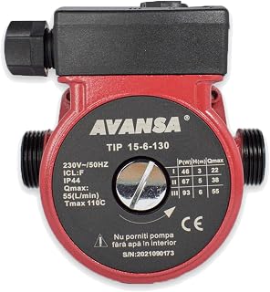 AVANSA 15-6/130 Umwälzpumpe 230V – Heizungspumpe DN15 1 Zoll Anschluss – 3-stufige Zirkulationspumpe 130mm für Heizungs-, Wasser- & Klimasysteme