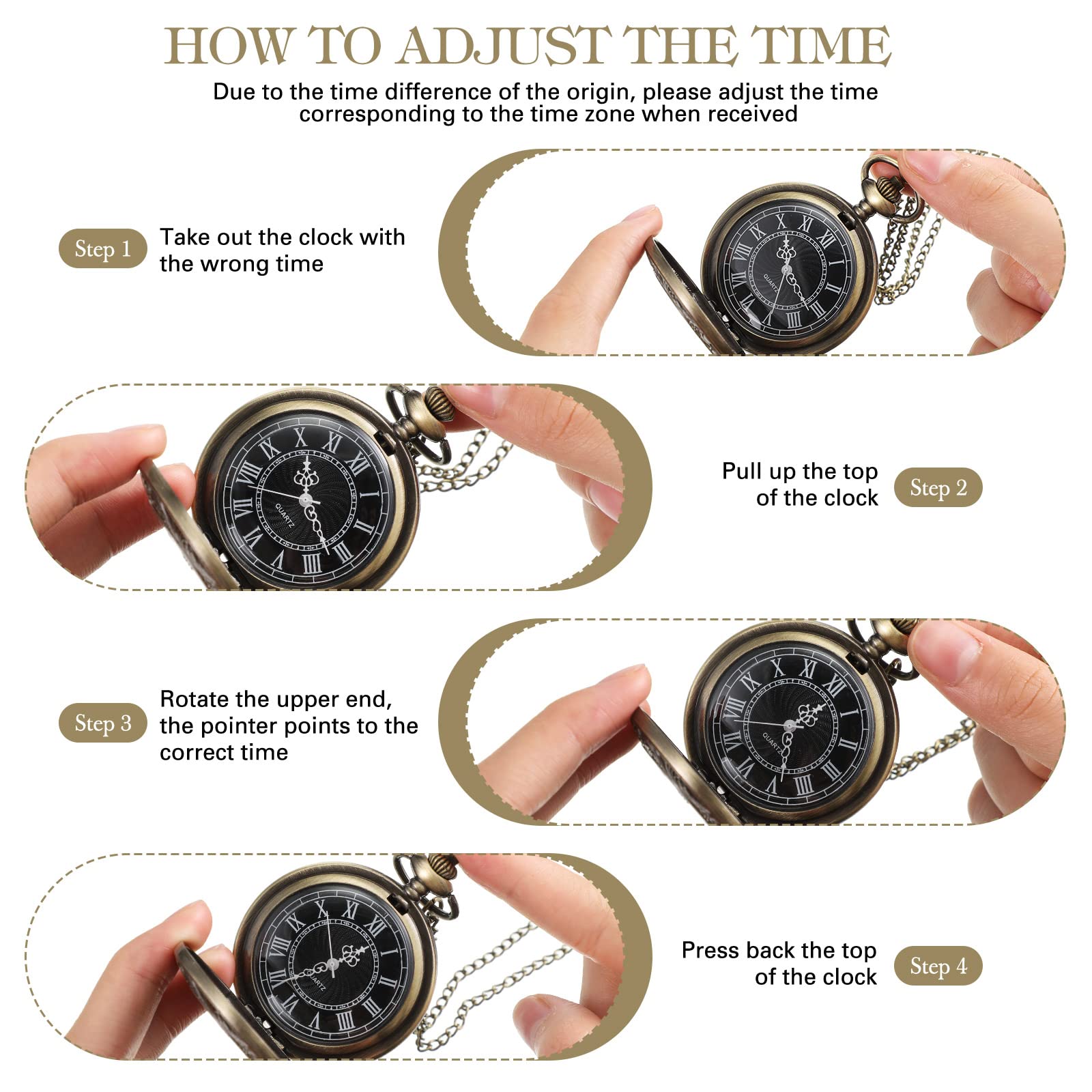 Reloj de Bolsillo, Reloj de Bolsillo Vintage Liso con Cadena números Romanos Reloj Antiguo for Hombres Mujeres papá cumpleaños Aniversario día(Bronze)