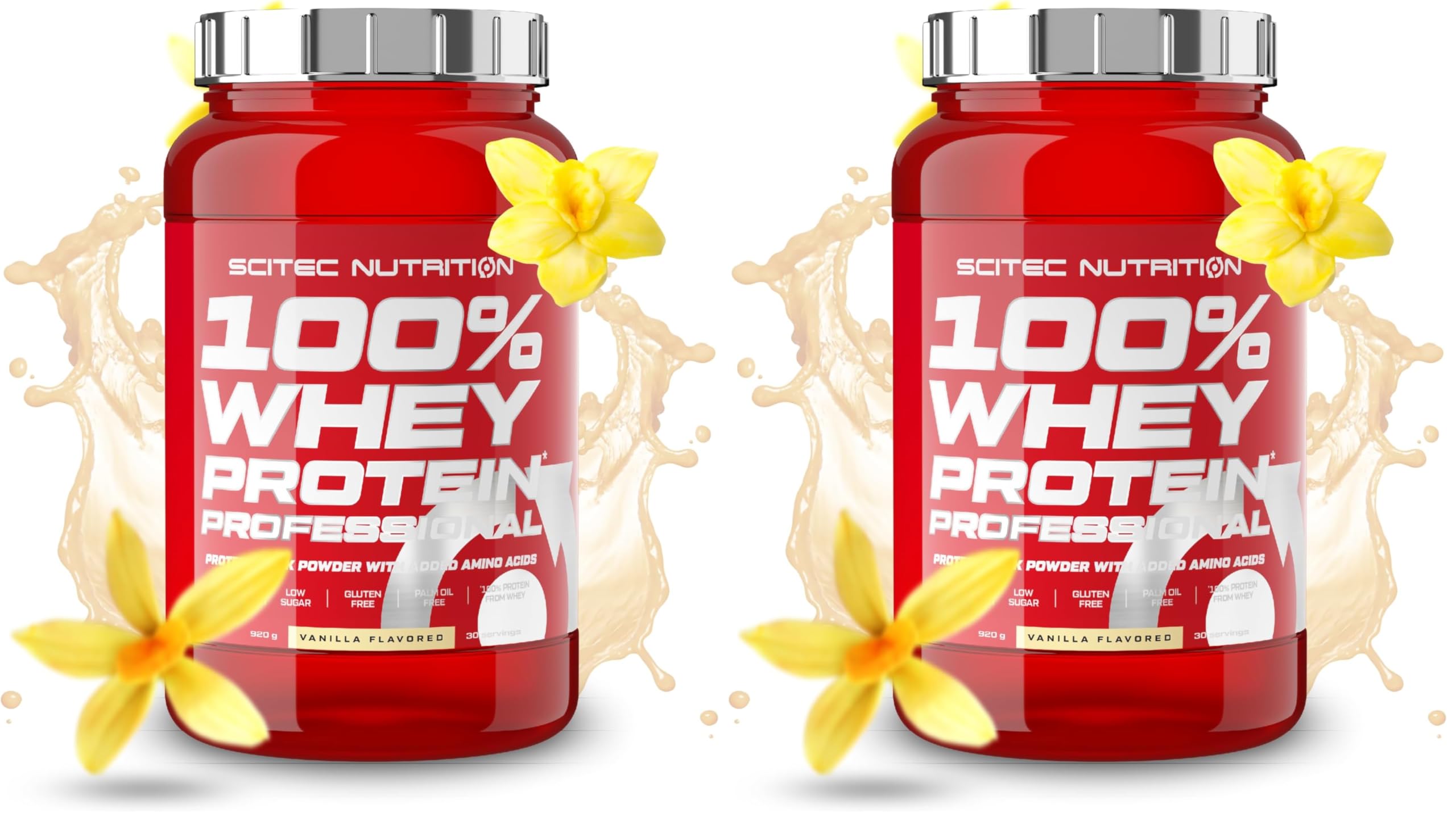 Scitec Nutrition 100% Whey Protein Professional - Angereichert mit zusätzlichen Aminosäuren und Verdauungsenzymen - Glutenfrei - Palmölfrei, 920 g, Vanille (Packung mit 2)