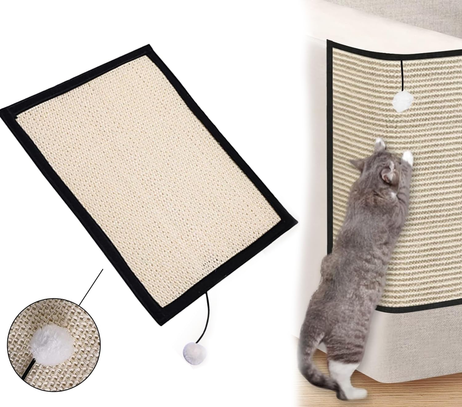 Krabmat voor katten: kattenkrabmat, krasbescherming bank, sisal krabtapijt voor katten, krabkarton muur, krabplank muur met kattenbal, kattenkrabplank hoek krabplank, bank kattenkrabmat