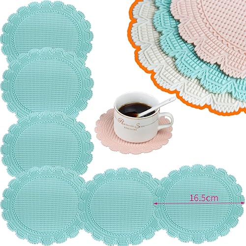 Miniatura 2 de DOMEEKI Posavasos 6 posavasos gruesos con soporte, antideslizante, antiadherente, se mantiene en su lugar, bandeja profunda, evita daños en muebles