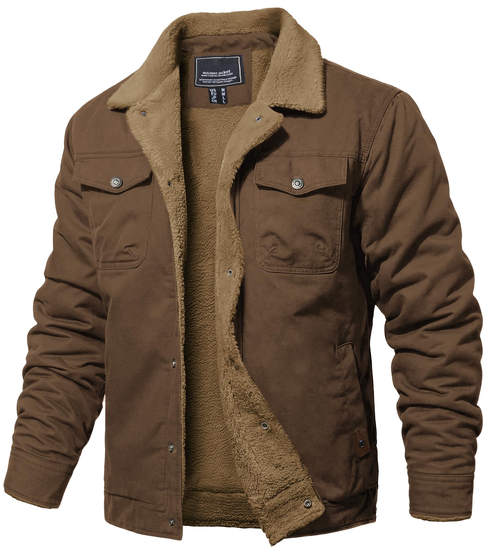 Mens Winter Jacket Thick Warm Fleece Lined Trucker Cargo Coat