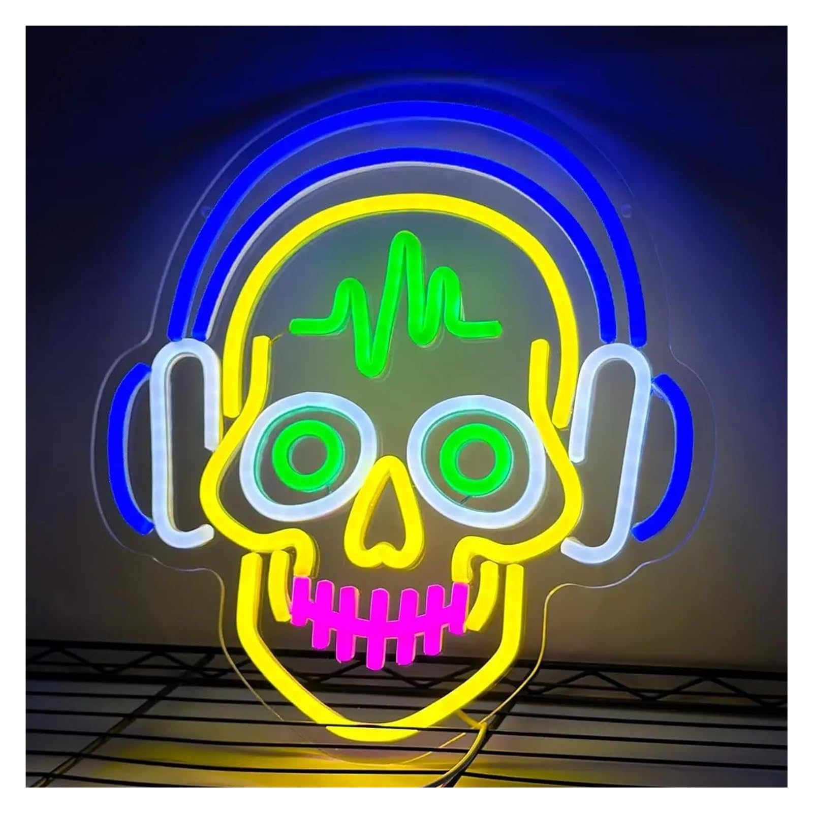 Luz de Diseño de Digital Lámpara De Neón LED Regulable Con Forma De Calavera Para Pared, Fiesta, Club, Bar, Sala De Juegos, Sorpresa De Cumpleaños 32,5X34,5Cm