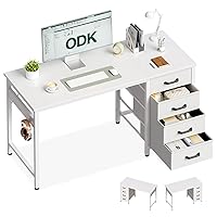 ODK Scrivania con 4 Cassetti in Tessuto, 120x48cm Tavolo per Computer con Gancio per Cuffie