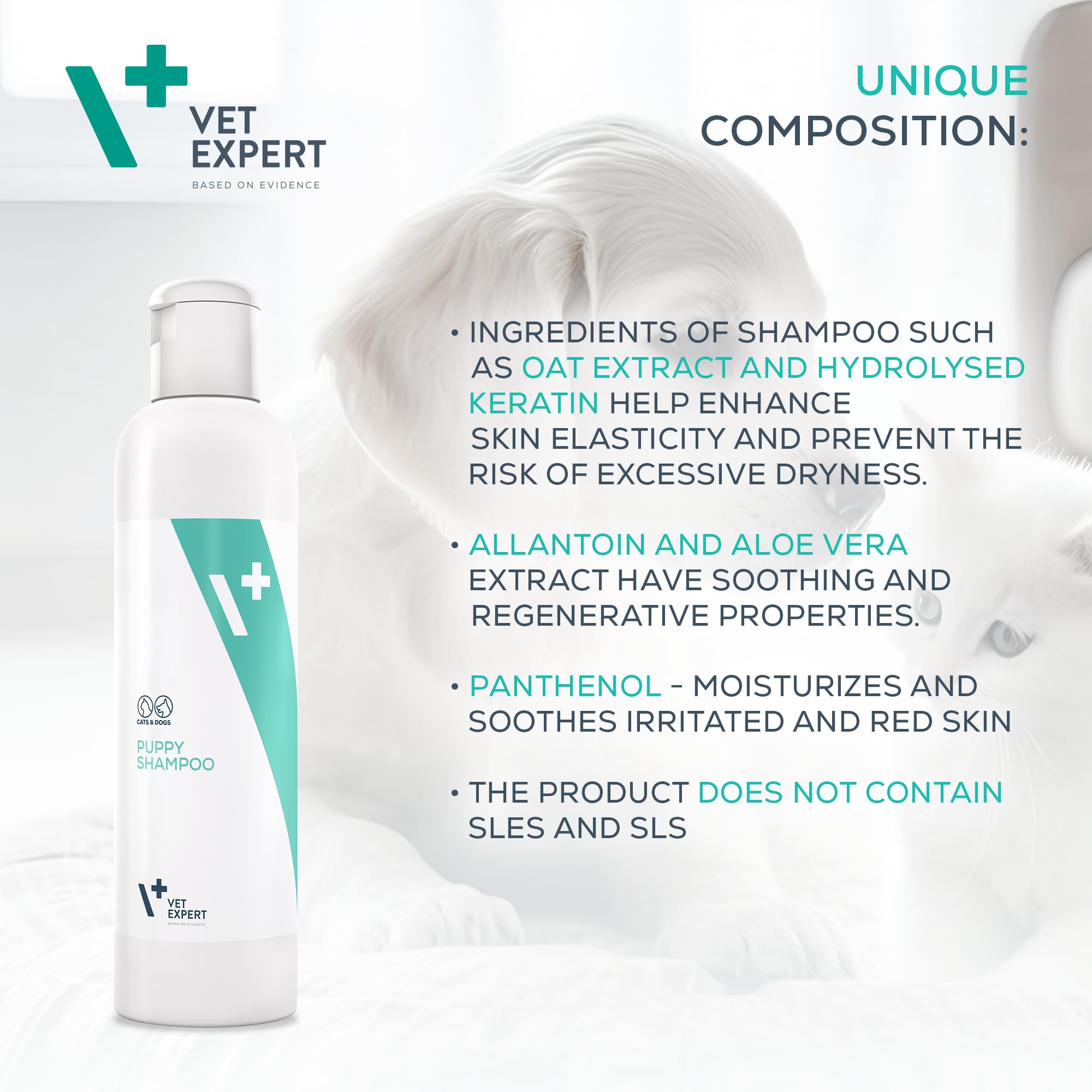 Vet Expert Puppy/Kitten Shampoo, Gentle Care for Delicate and Sensitive Skin with Allantoin, Panthenol, Aloe Leaf Juice - Image 4