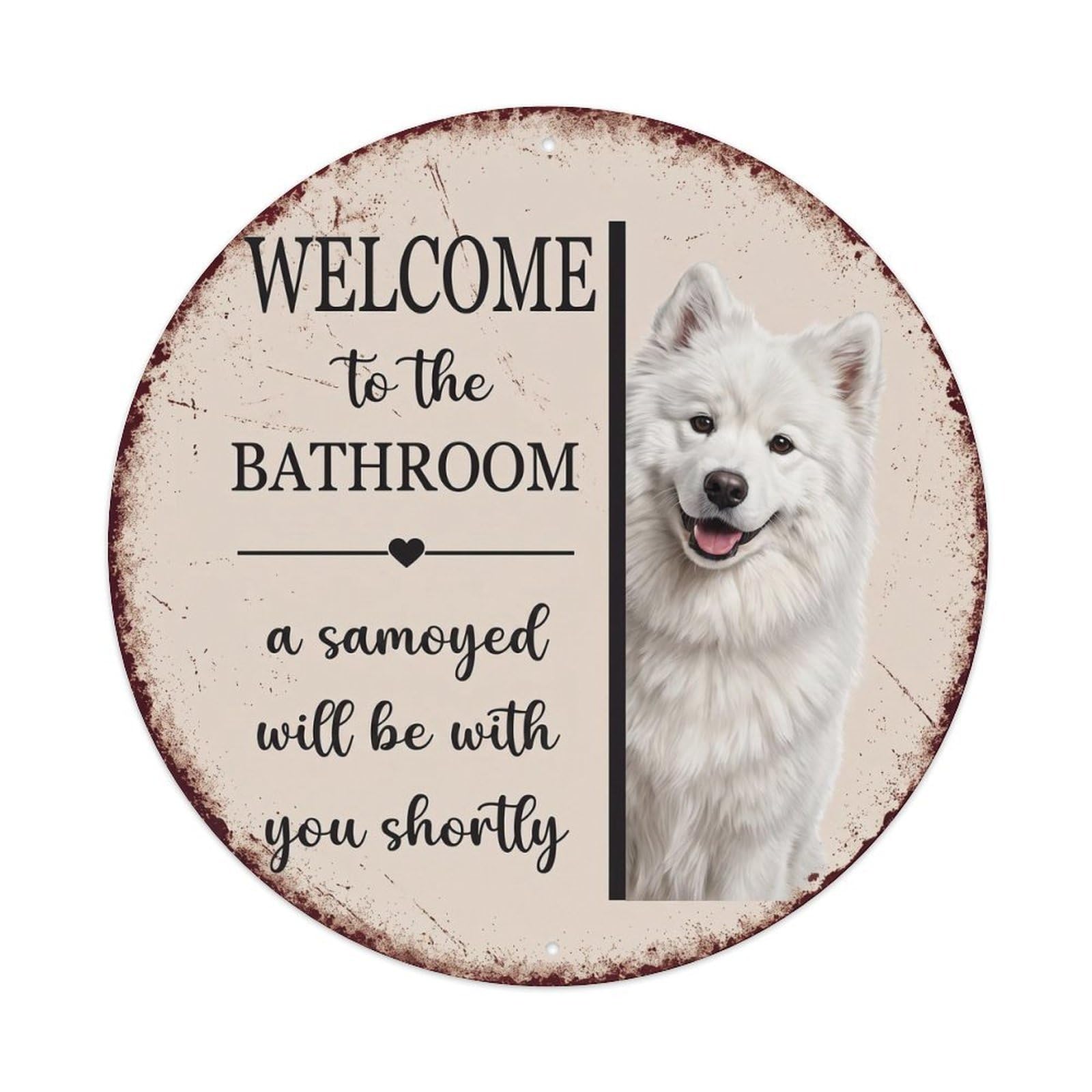 Vintage WELCOME To The BATHROOM Samoyed Dog Metal Tin Sign