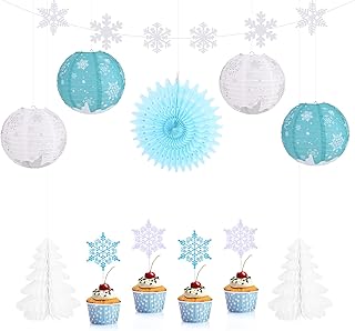 Płatki śniegu dekoracja na przyjęcie zima kraina czarów Boże Narodzenie płatki śniegu wisząca dekoracja, wachlarze papierowe latarnia wiszące ozdoby, choinka o strukturze plastra miodu, płatek śniegu dekoracja na urodziny Boże Narodzenie ślub