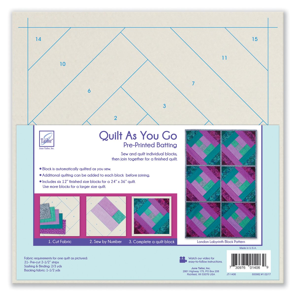 June TailorQuilt As You Go Pattern London Labyrinth, By The Yard, Natural/Blue Ink