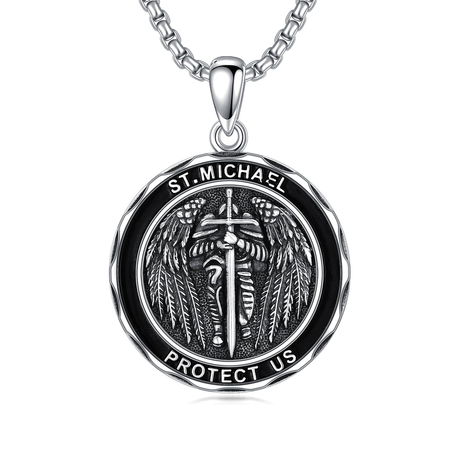 Seiyang Saint Necklace 925 Sterling Silver Patron Amulet Medal Jewelry for Men Women (with Gift Box)