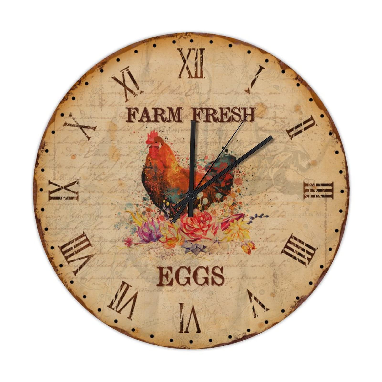 Horloge murale cuisine coq en bois pour espace sans bruit