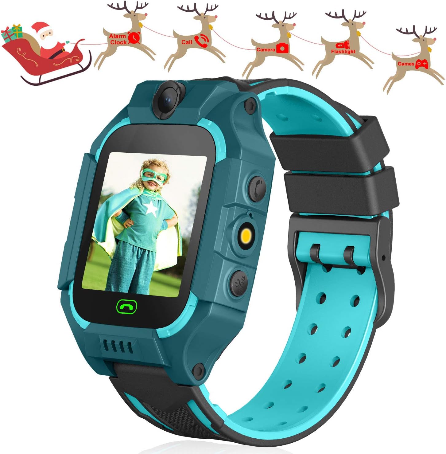Kids Games Smartwatch Touch Screen Smart Watch Phone 2 Way Call SOS Alarm Clock Games Camera for Boys Girls Age 3-12 Holiday Birthday Toys Gifts (GREEN)