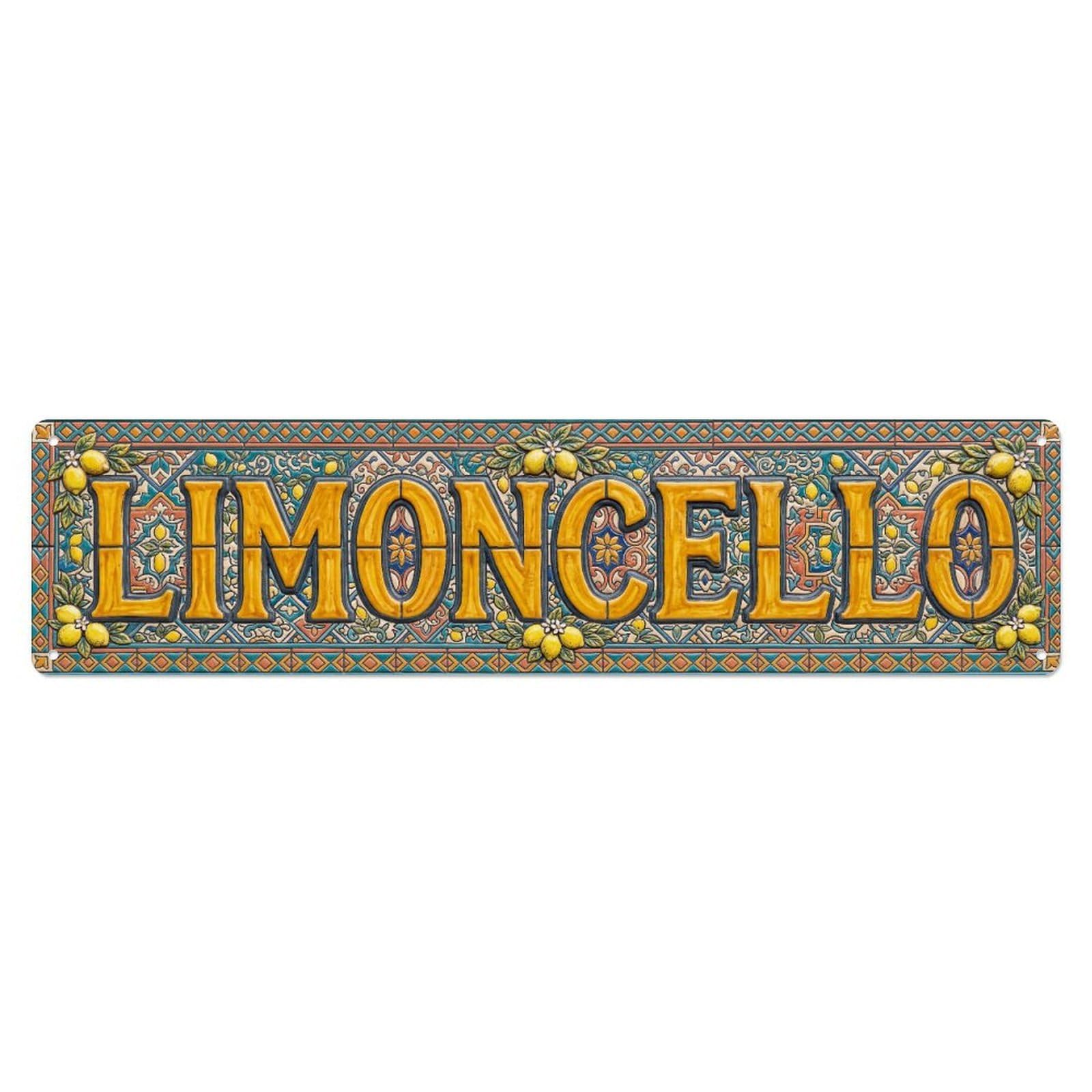 Limoncello Artisan Tile Citrus Metal Tin Skinny Sign Plaque Wall Decor for Cafe, Club Bar, Office, Home Garden Metal Poster 4x16Inch