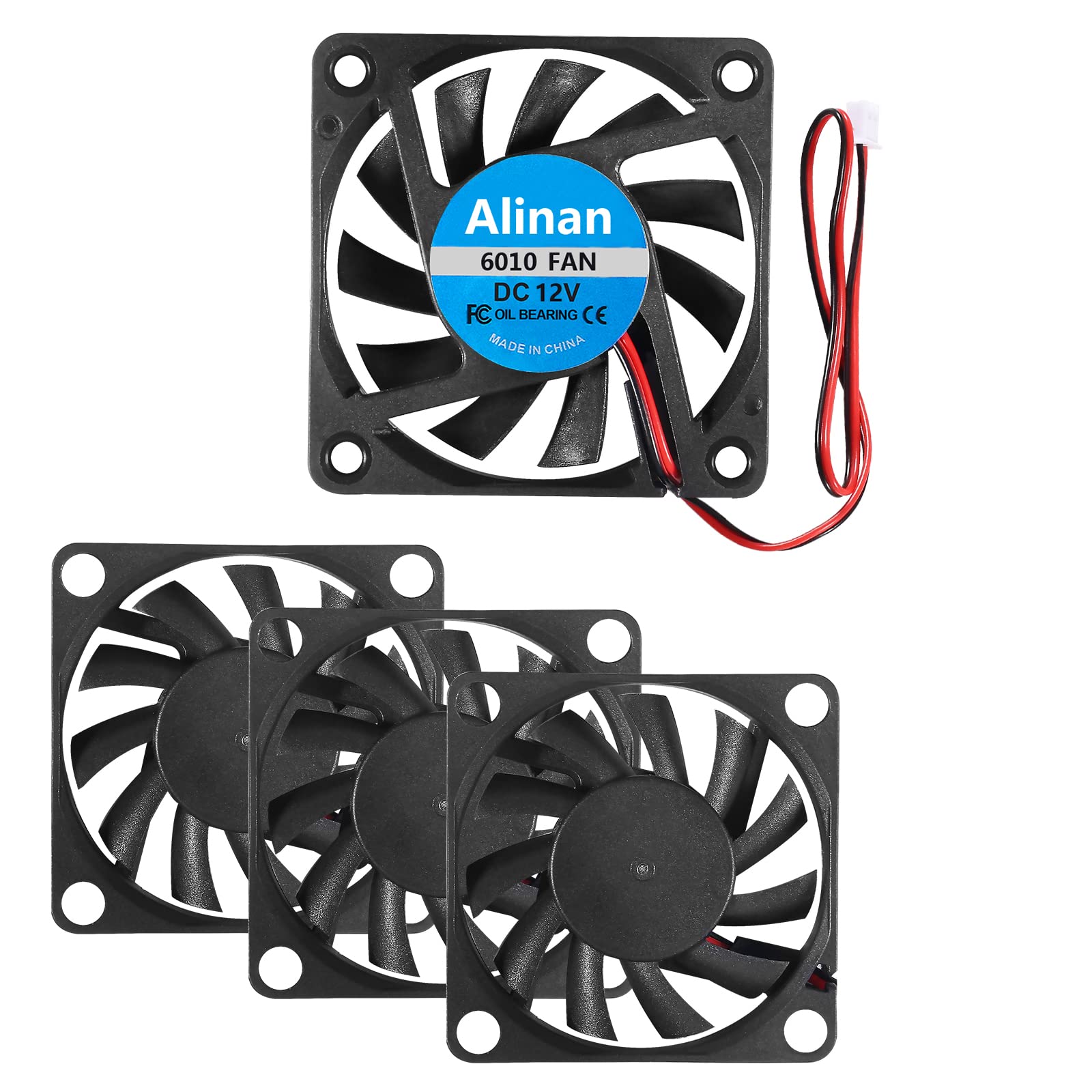 Alinan4pcs 6010 12V Fan 60x60x10mm 2-pin Sleeve Bearing Brushless DC Cooling Fan 3D Printer Cooling Fan Computer Fan