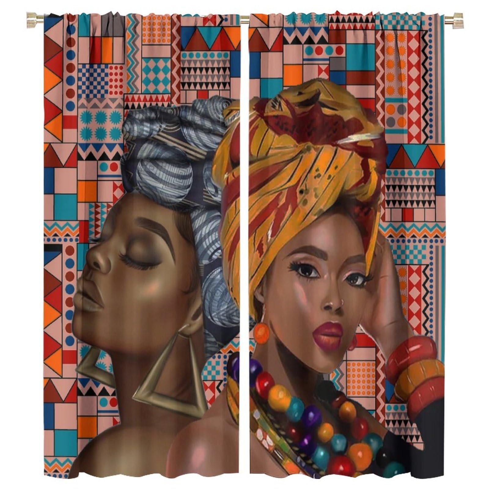 BenYaSong Black Girl Blackout Window Curtain African Woman Boho Theme for Home Kitchen Restaurant Decoration Window Curtain 2 Panels 55x63in