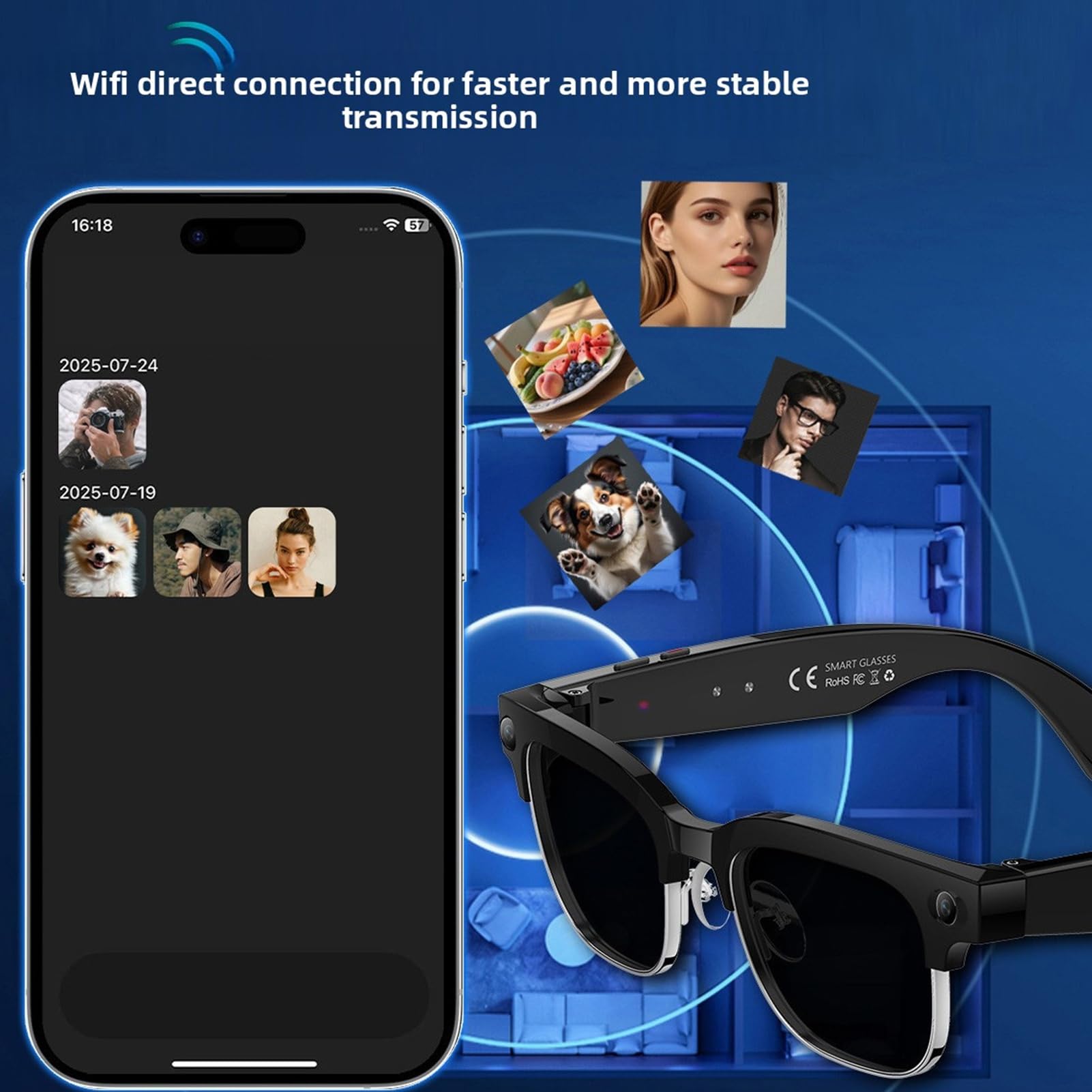 Annadue Lunettes Intelligentes AI avec Caméra 8MP, Lunettes de Soleil Bluetooth étanches Traduction