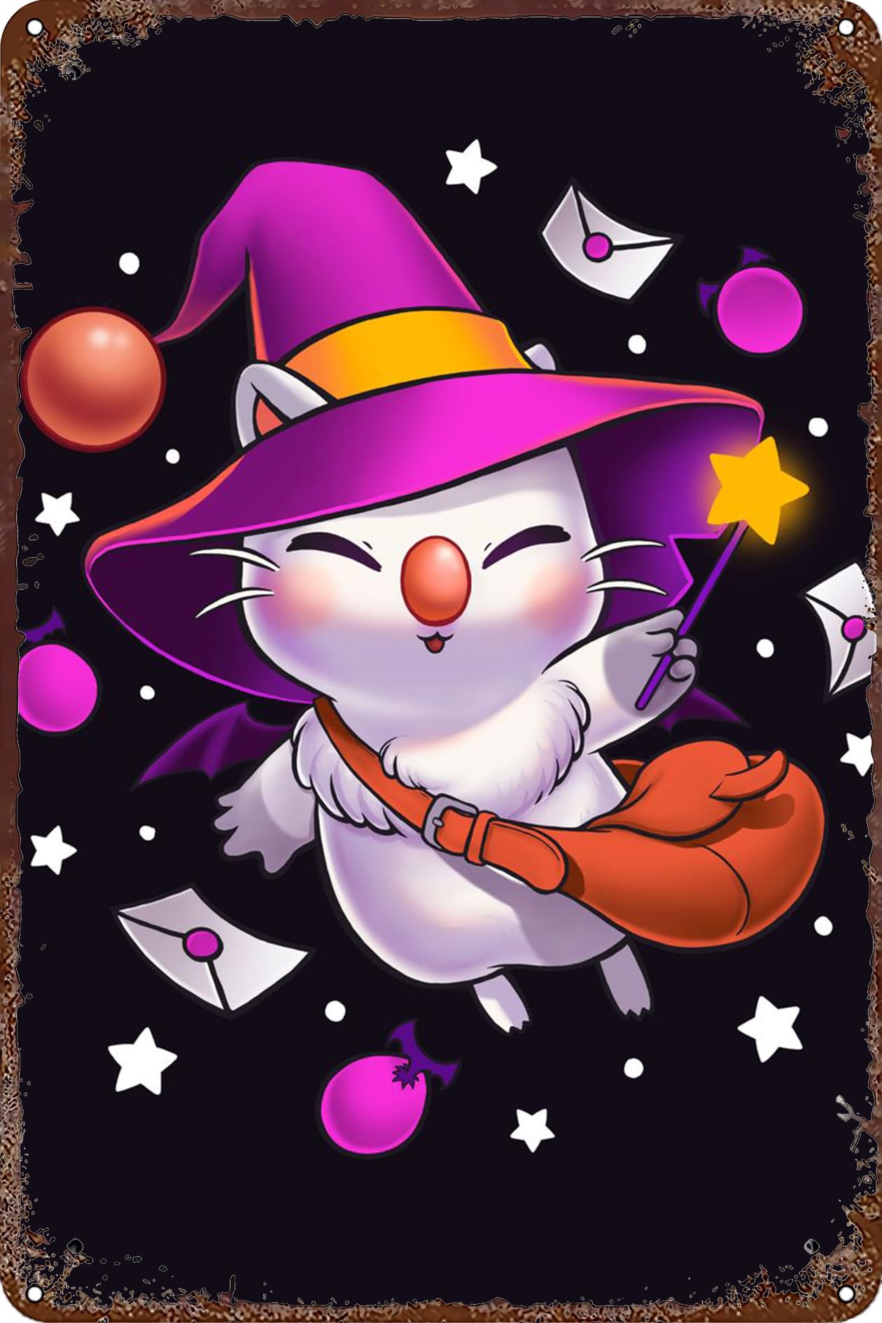 Cute Moogle Witch Kupo Poster Game Retro Funny Metal Sign Sheet Signs Tin Sign, Outdoor Home Wall Decoration 8x12inch