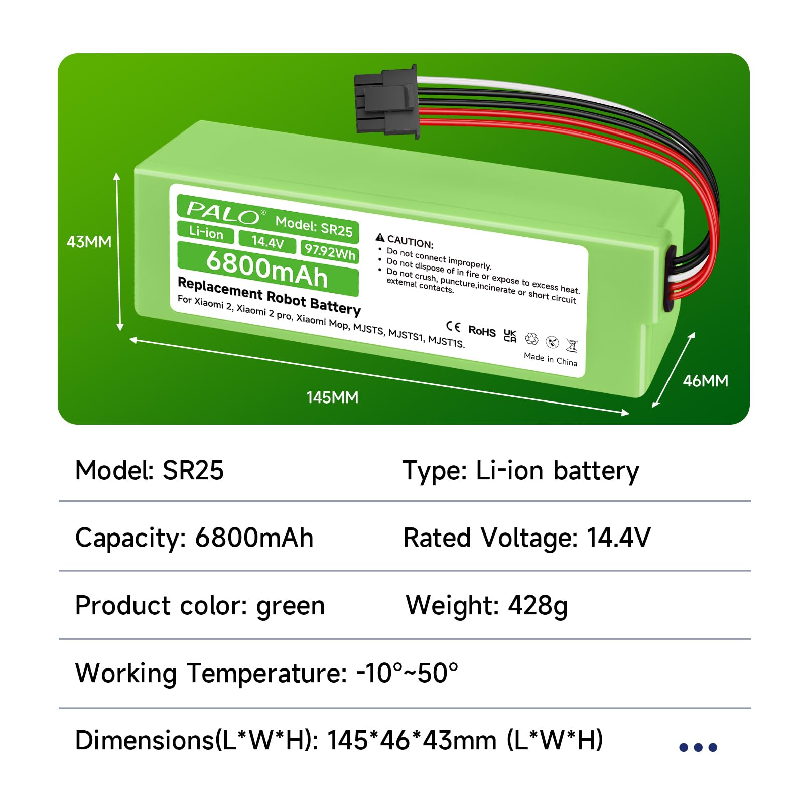 Batería de 6800 mAh para Xiaomi Mi Robot Vacuum-Mop 2 Pro, D099-4S2P, MJSTS1, MJSTP, C101, S1-260-4S2P