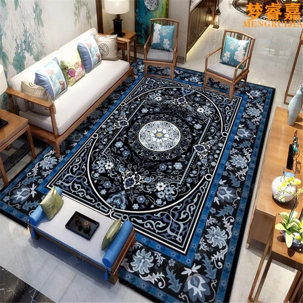 Tapis anti-acariens bleu floral pour chambre d'ado saine