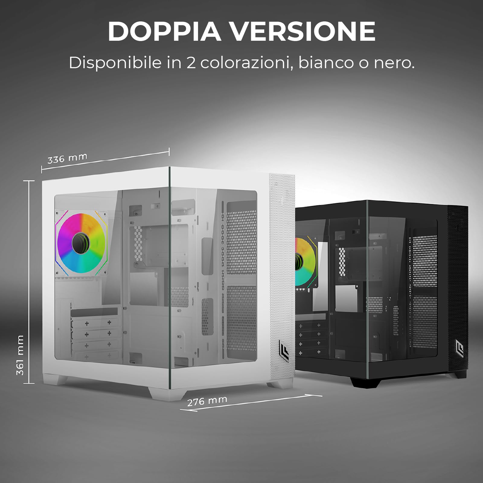 Noua Vision ZK100 Case PC Micro ATX Mini Tower Gaming | Pannelli Vetro Temperato Frontale e Laterale | Ventola ARGB Preinstallata | Struttura Dual Chamber | USB 3.0 | Filtro Anti-Polvere | Nero