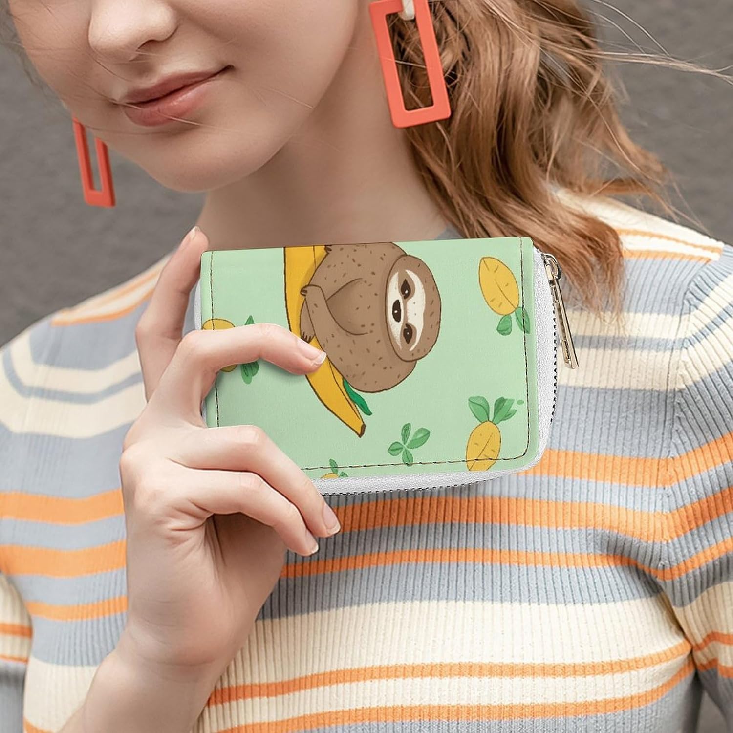 Cute Sloths on Yellow Lemons Card Holder RFID Blocking,Credit Card Wallet for Women And Men,Card Case Organizer Bag with Zipper