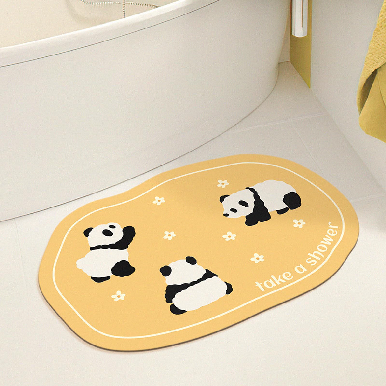 Tapis de Salle de Bain, Tapis de Bain Super Absorbant et antidérapant en Pierre diatomite à séchage Rapide, Motif Panda Jaune(50X80CM)