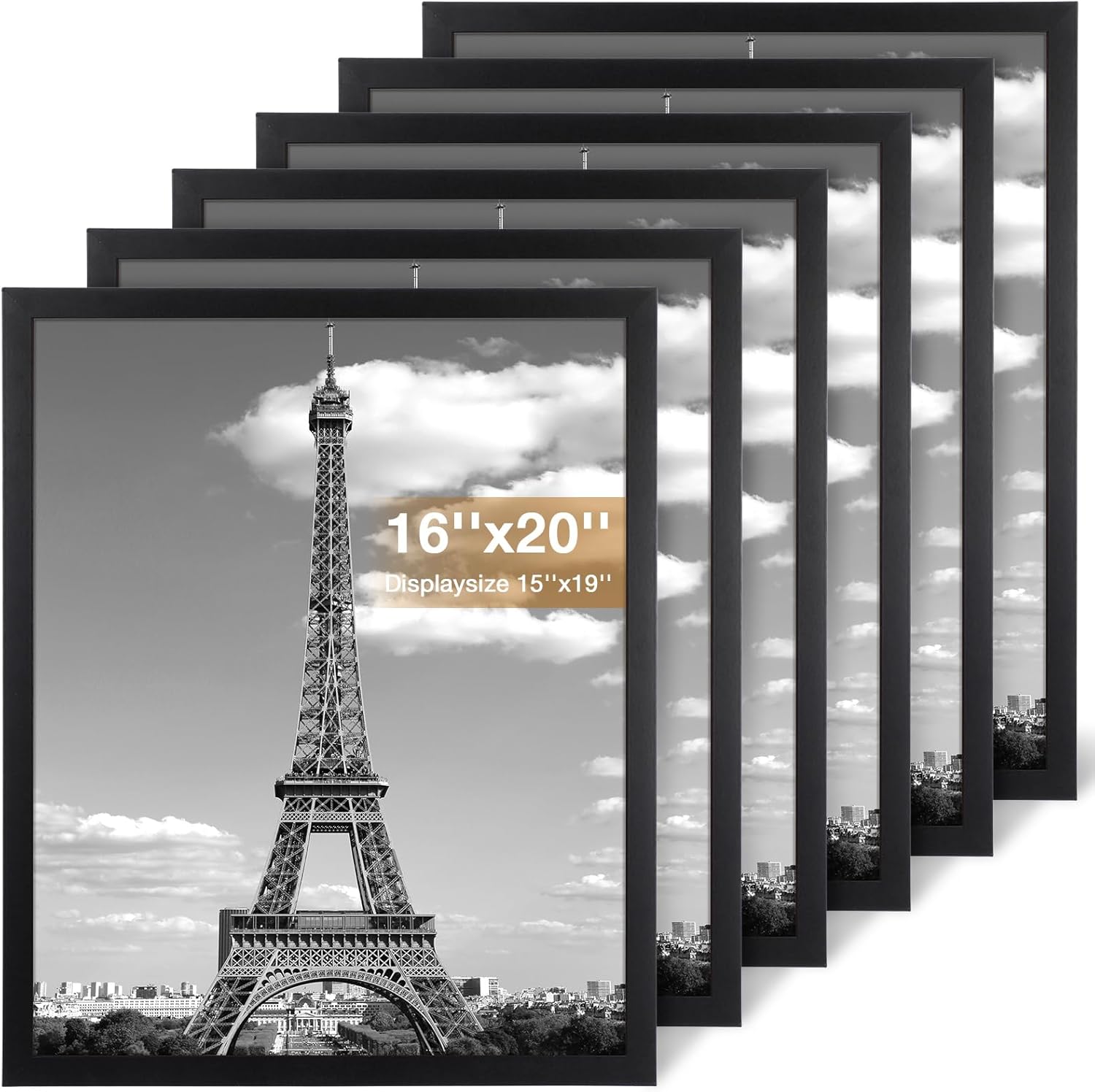 Novabright 6 Pack 16x20 Picture Frame White Wood Frames with Polished Plexiglass and Hanging Hardware, 0.8" Wide 0.2" Depth Border Acrylic Shadow Box for Poster Wall Display Photo Art Prints
