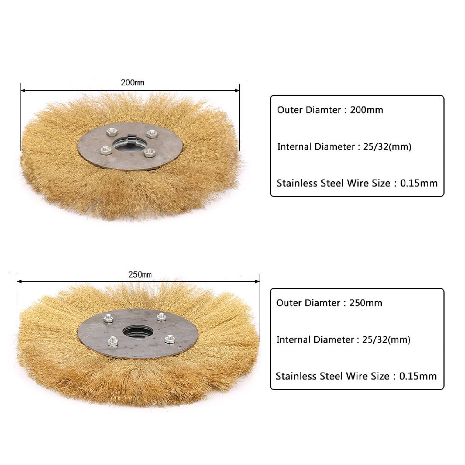Spazzola Circolare Da 0,15 Mm 4 '' - 10 '' Spazzola Rotonda In Ottone Smerigliatrice Da Banco Lucidatura Utensile Abrasivo Per Metallo Rimozione Della Ruggine Sbavatura Del Legno,250 Mm X 32 Mm