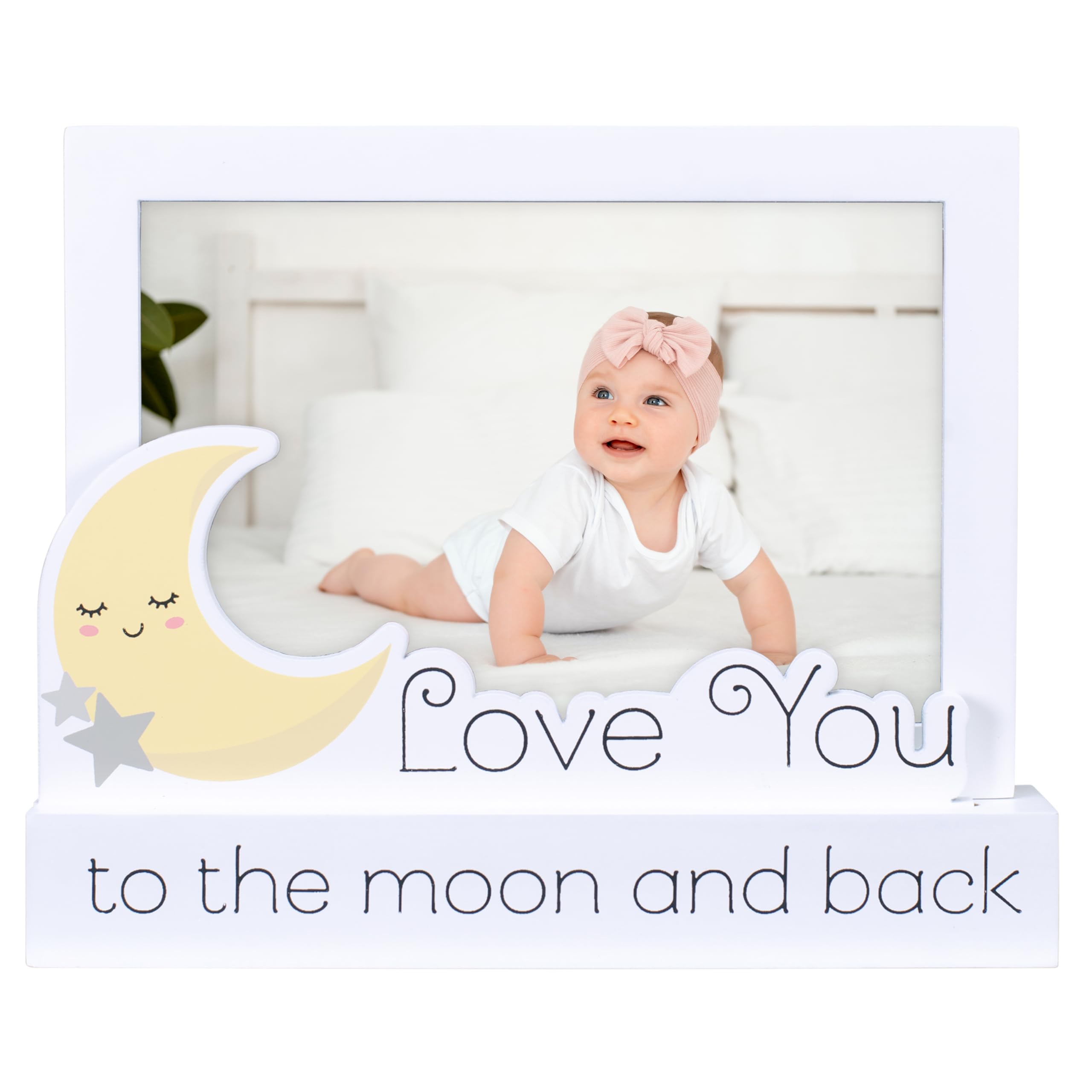 Malden International Designs 4 x 6 Love You To The Moon And Back Platform MDF Picture Frame With Word and Moon Attachment