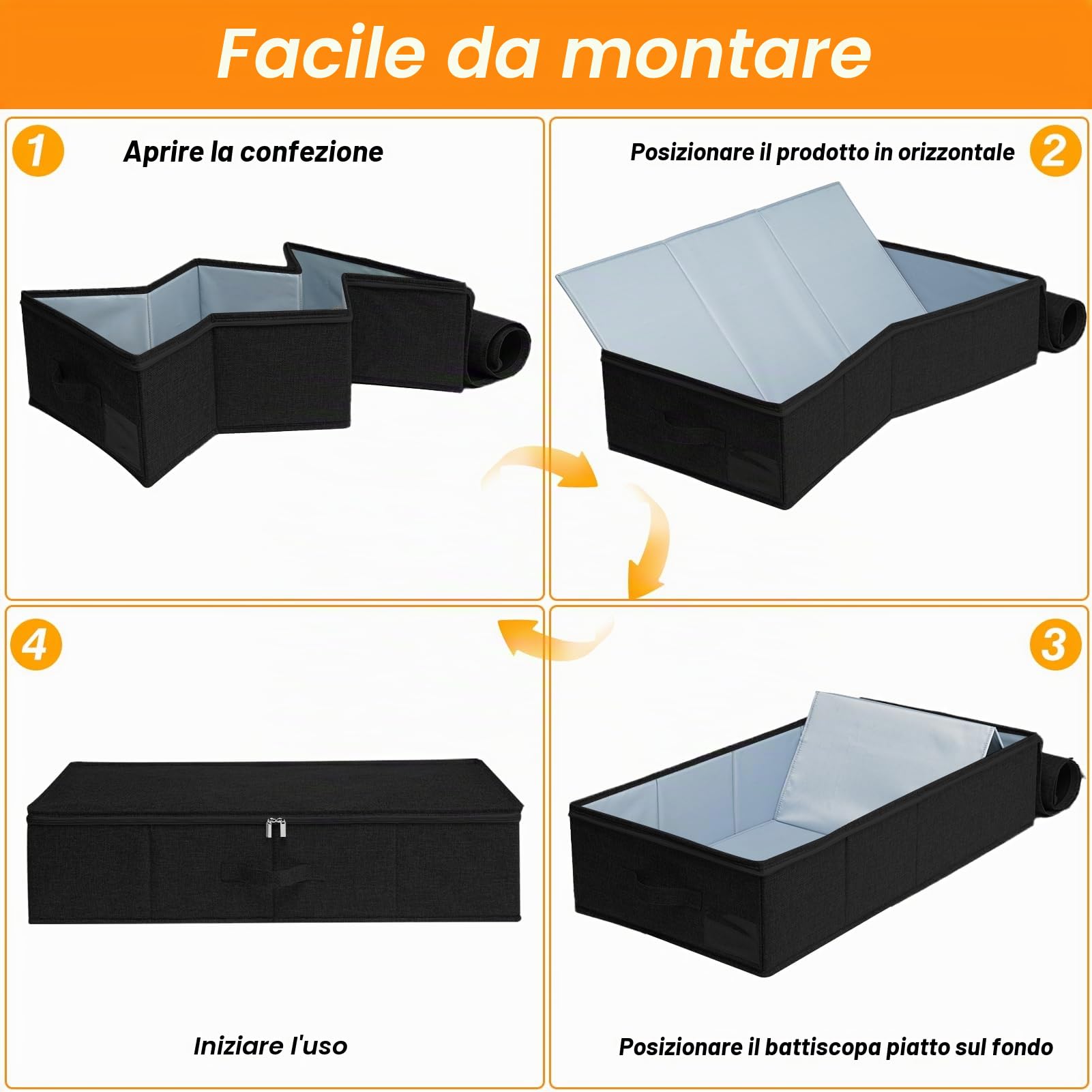 Scatola portaoggetti sottoletto con coperchi, confezione da 3 contenitori sottoletto con supporto laterale e inferiore e 3 manici, grande contenitore pieghevole in tessuto sottoletto per
